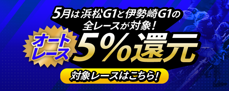 【投票額の5％還元！】5月は浜松G1と伊勢崎G1の全レースが対象！