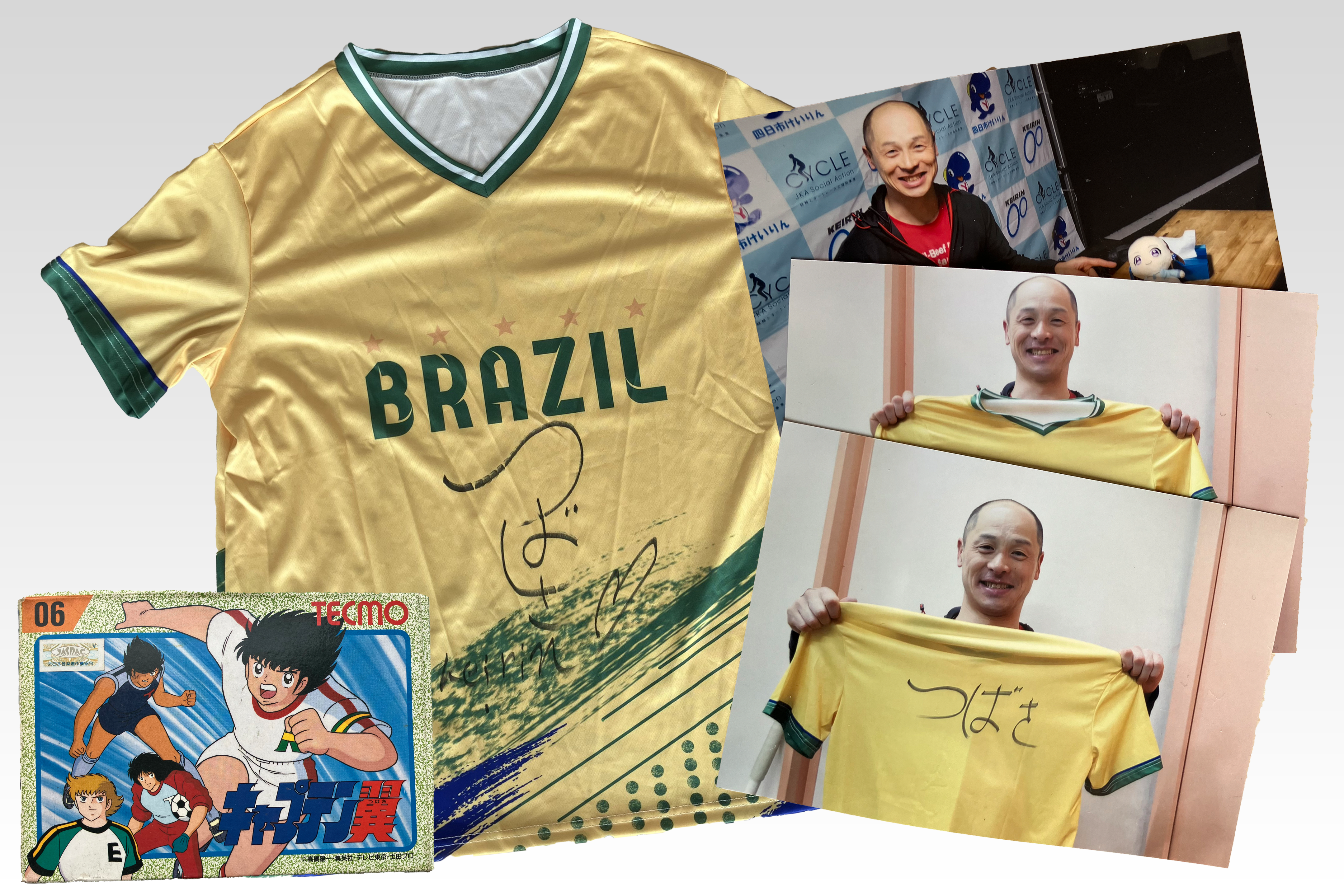 【前田睦生賞】北都留翼選手サイン入りサッカーユニフォーム＆キャプテン翼ファミコンソフト＆写真