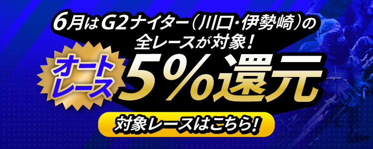 【投票額の5％還元！】6月はG2ナイター（川口・伊勢崎）の全レースが対象！