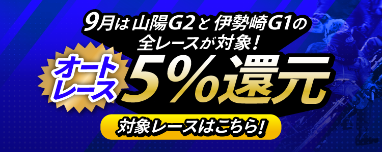 【投票額の5%還元!】9月は山陽G2と伊勢崎G1の全レースが対象!